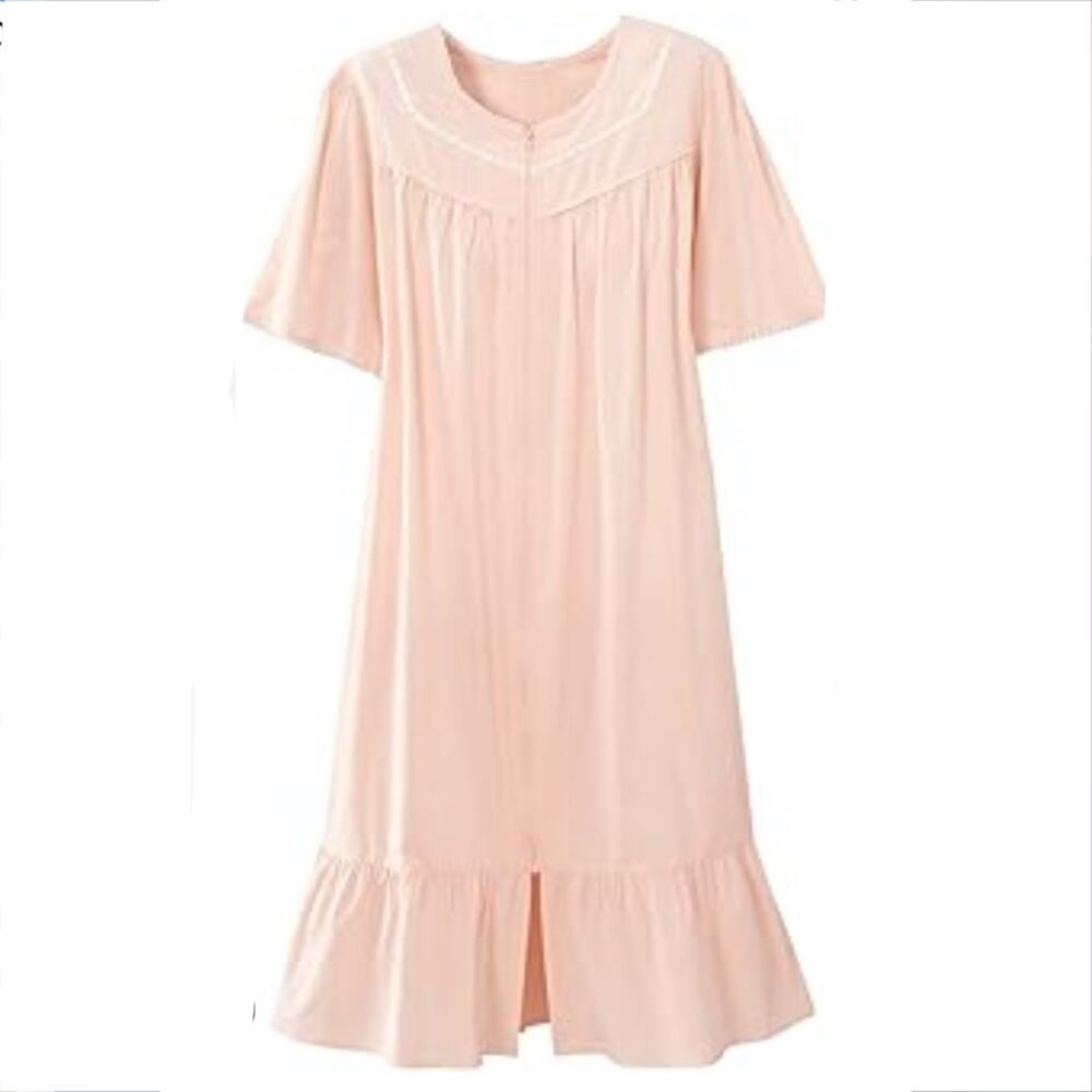 Women Pastel Retro Cotton Zip Front Duster Housecoat Robe S Mumuu 1950s Classic